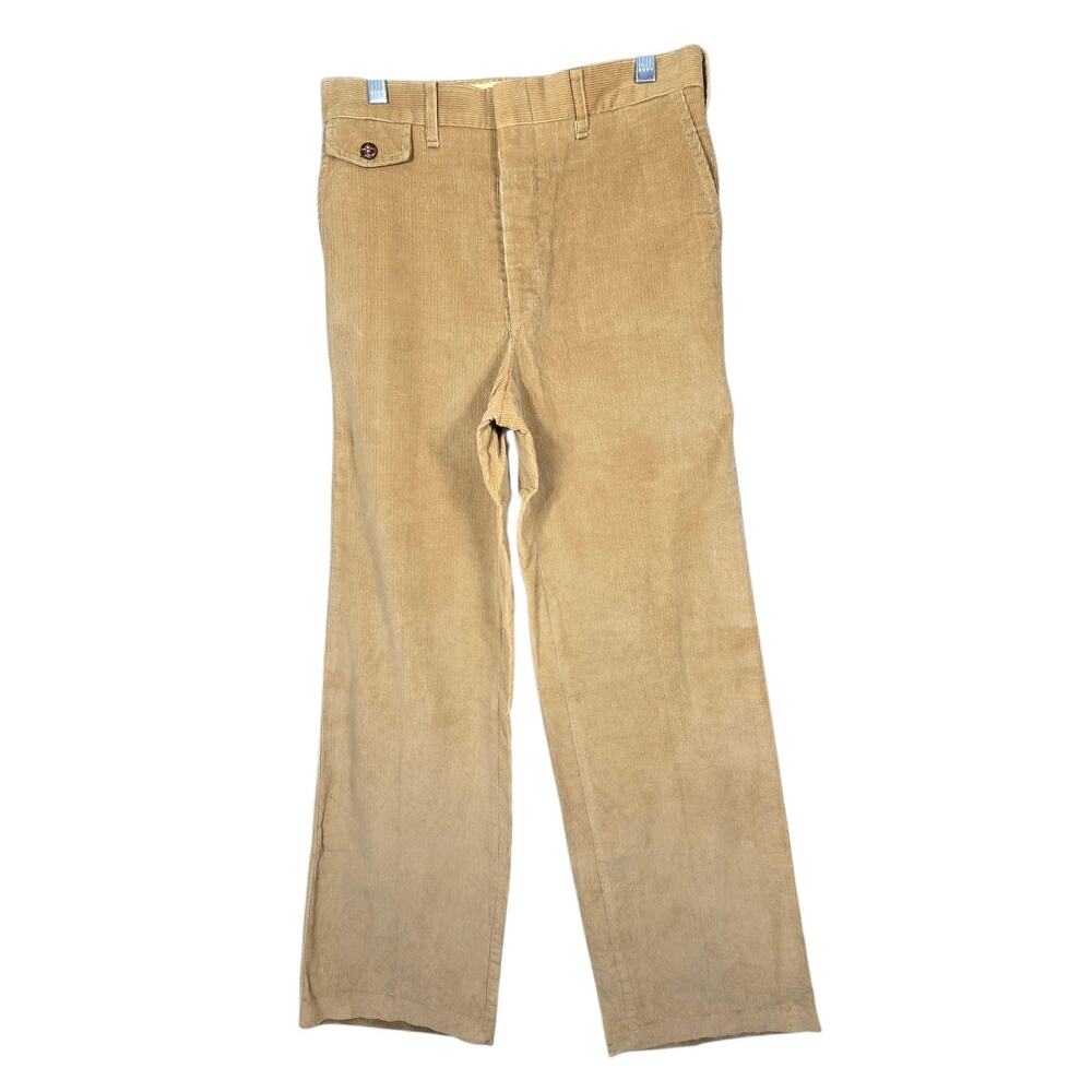 VTG 70s Montgomery Ward Men 28x33 Corduroy Pants Tan Straight Leg Workwear USA